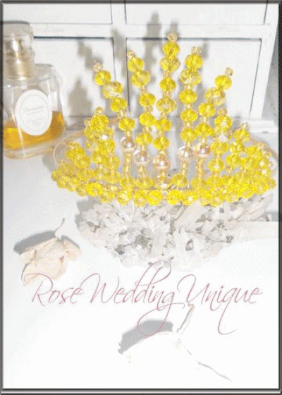 Корона за коса с жълти кристали- Golden Yellow Rose